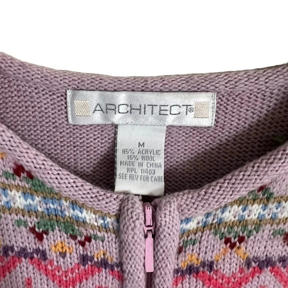 Architect Wool Blend Full Zip Sweater Medium Colorful Geometric Striped Knit Top - Picture 7 of 7